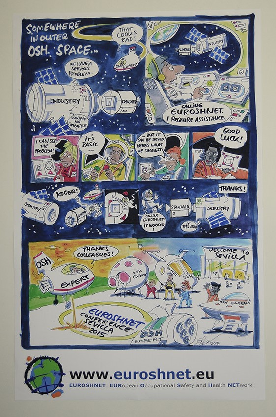 Comic poster announcing the 5th EUROSHNET conference in Sevilla 2015