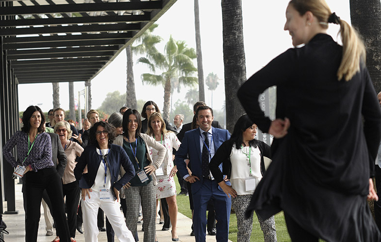 Active break, conference delegates dancing Flamenco