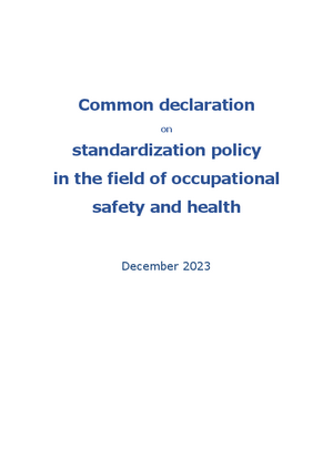 Cover page of the Common declaration on standardization policy in the field of occupational safety and health